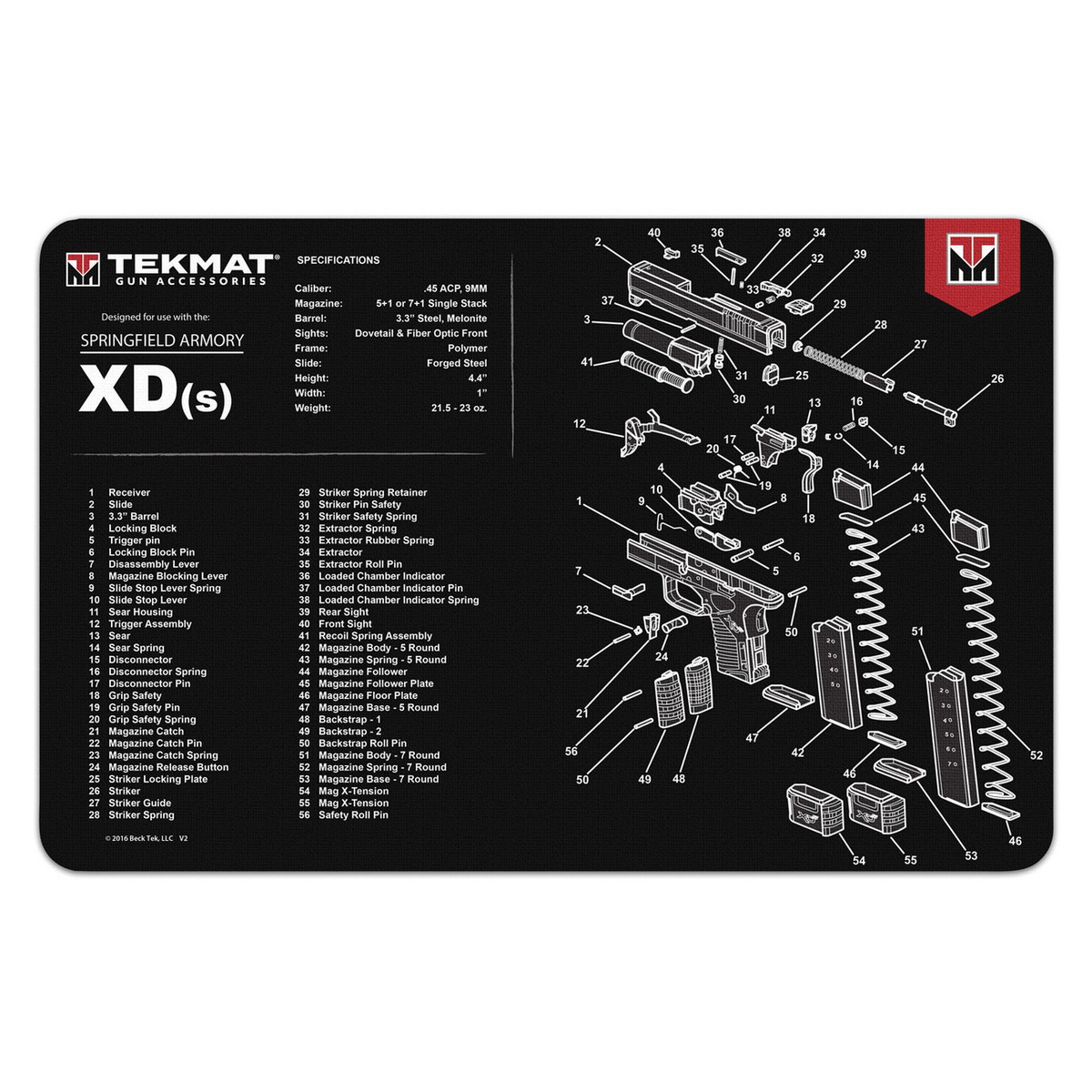 TEKMAT 17" x 11" x 0.13" Cleaning Mat for Springfield Armory XDs - Tekmat