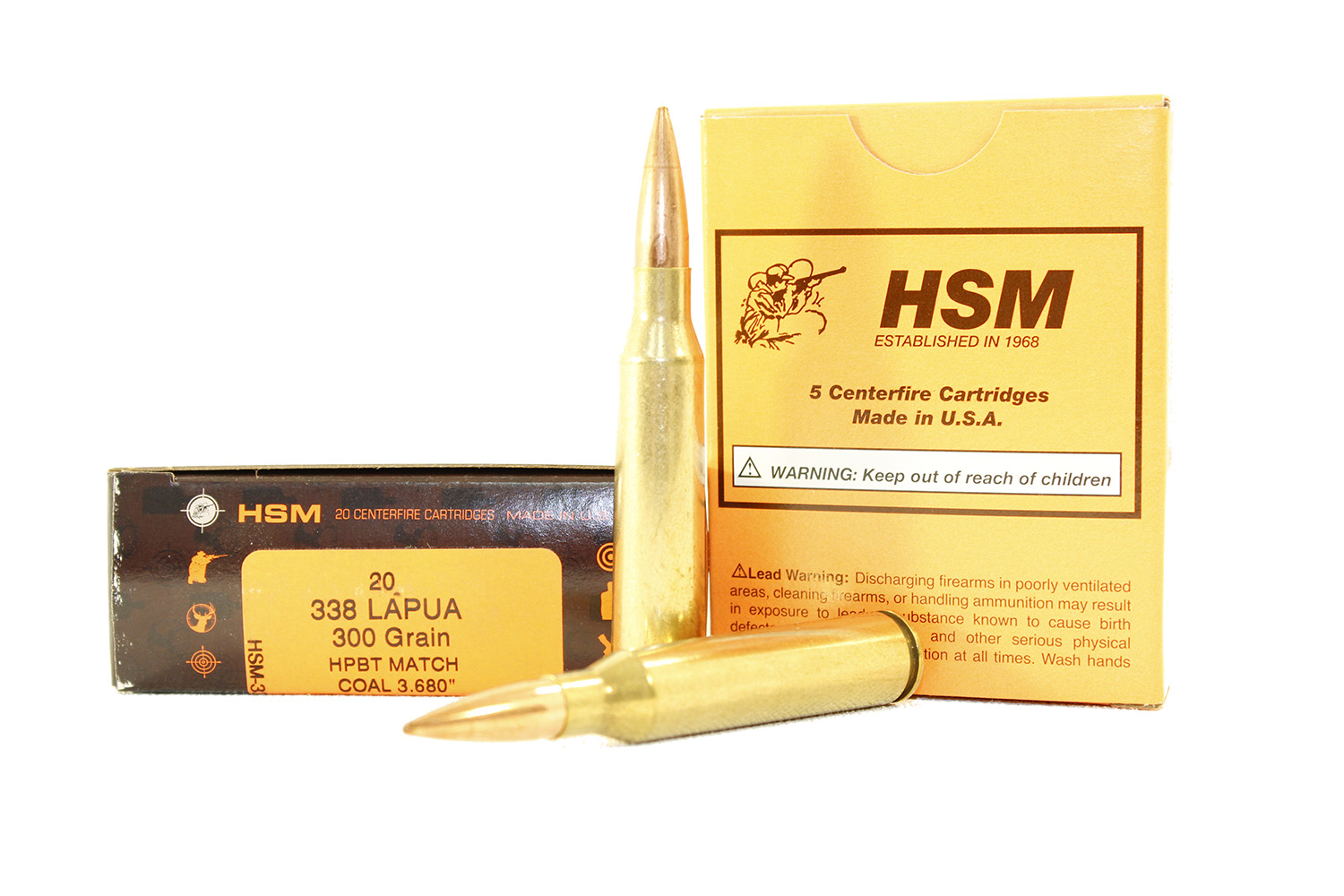HSM 338 Lapua Mag OAL 3.680" 300gr HPBT Ammunition New Manufactured 20rds -  HSM-338Lapua-3-N68 - Hsm Ammunition