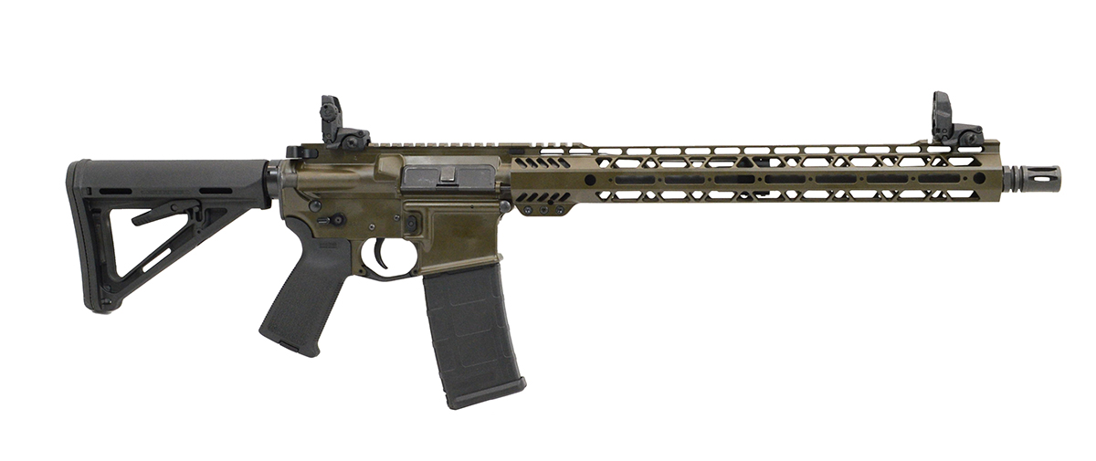 PSA Custom 5.56 NATO 16" Carbine 15" Cross Cut Rifle w/ 3.5lb Curved Bow FCG, Ambi Safety, & MBUS Sight Set - ODG - Psa Custom