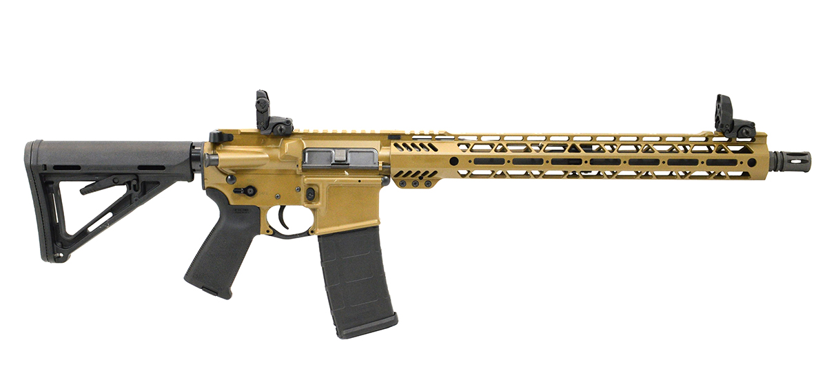 PSA Custom 5.56 NATO 16" Mid Length 15" Cross-Cut MLOK Rifle w/ 3.5lb Curved Bow FCG, Ambi Safety, & MBUS Sight Set - Coyote - Psa Custom