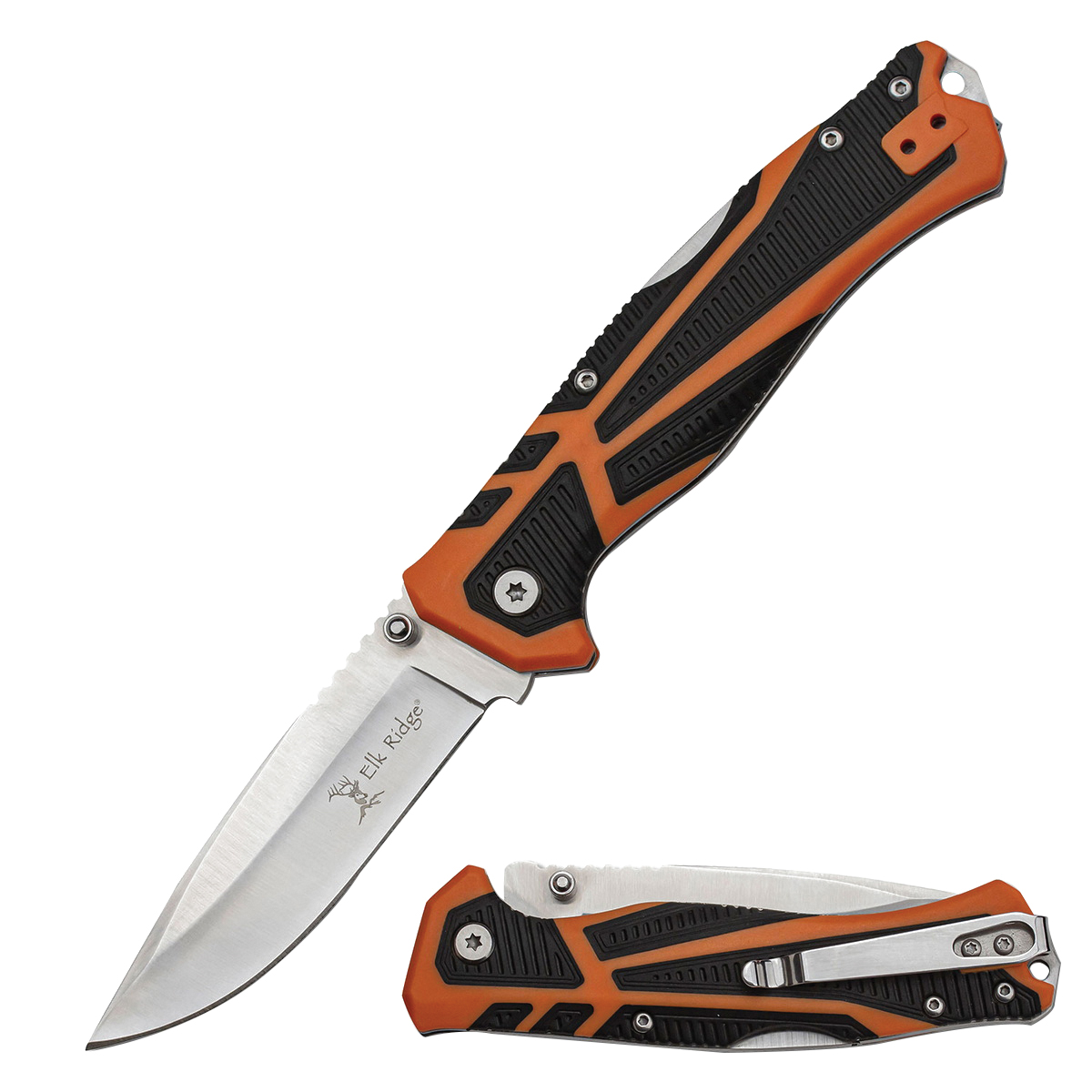 Elk Ridge TREK Folding Knife Drop Point, Black/Orange - Elk Ridge