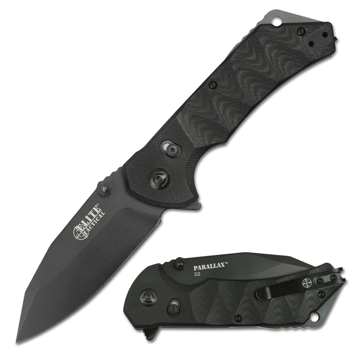 Elite Tactical Parallax Folding Knife Drop Point, Black - Elite Tactical