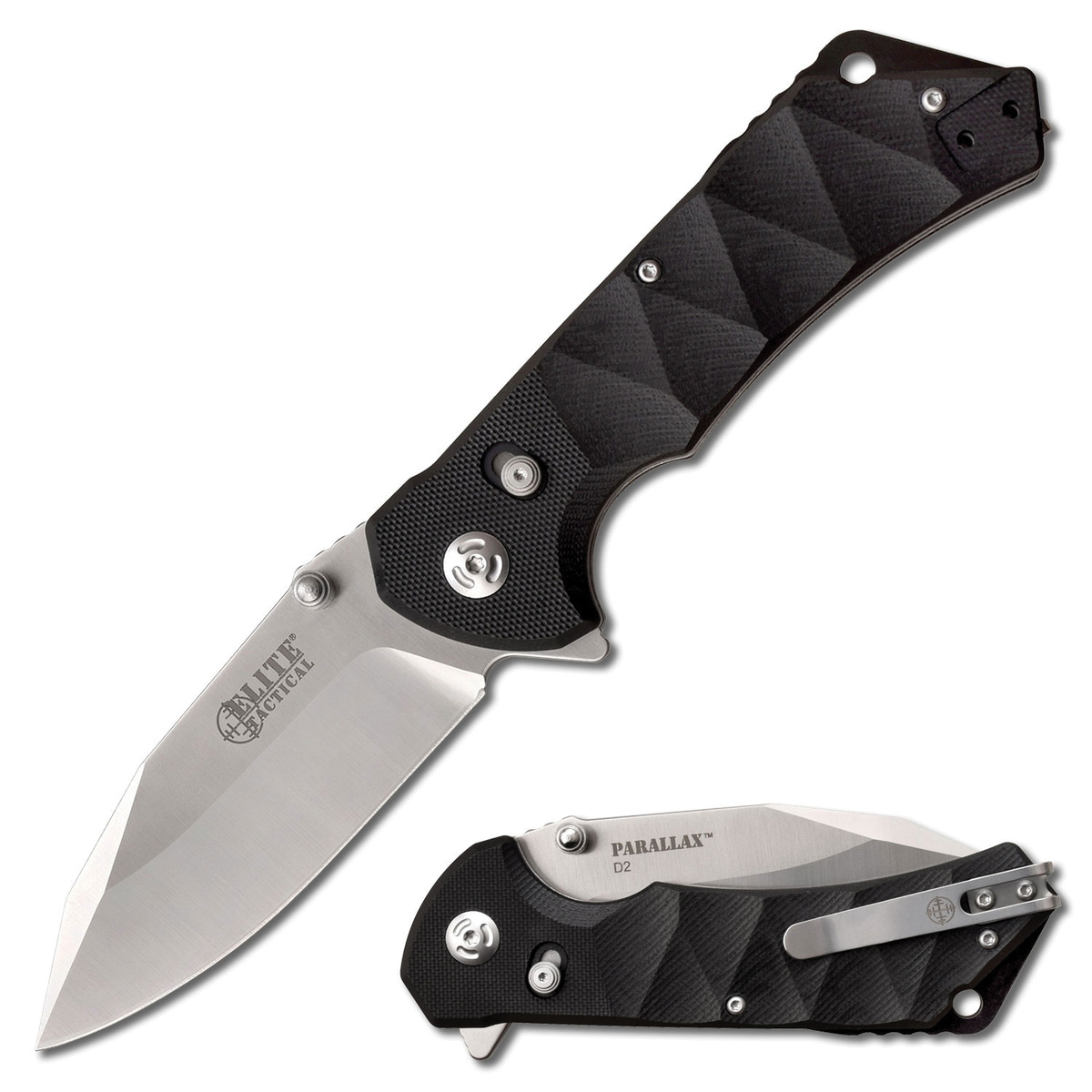 Elite Tactical Parallax Folding Knife Drop Point, Black - Elite Tactical