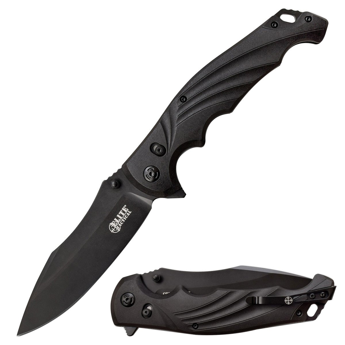 Elite Tactical Conqueror Folding Knife Drop Point, Black - Elite Tactical