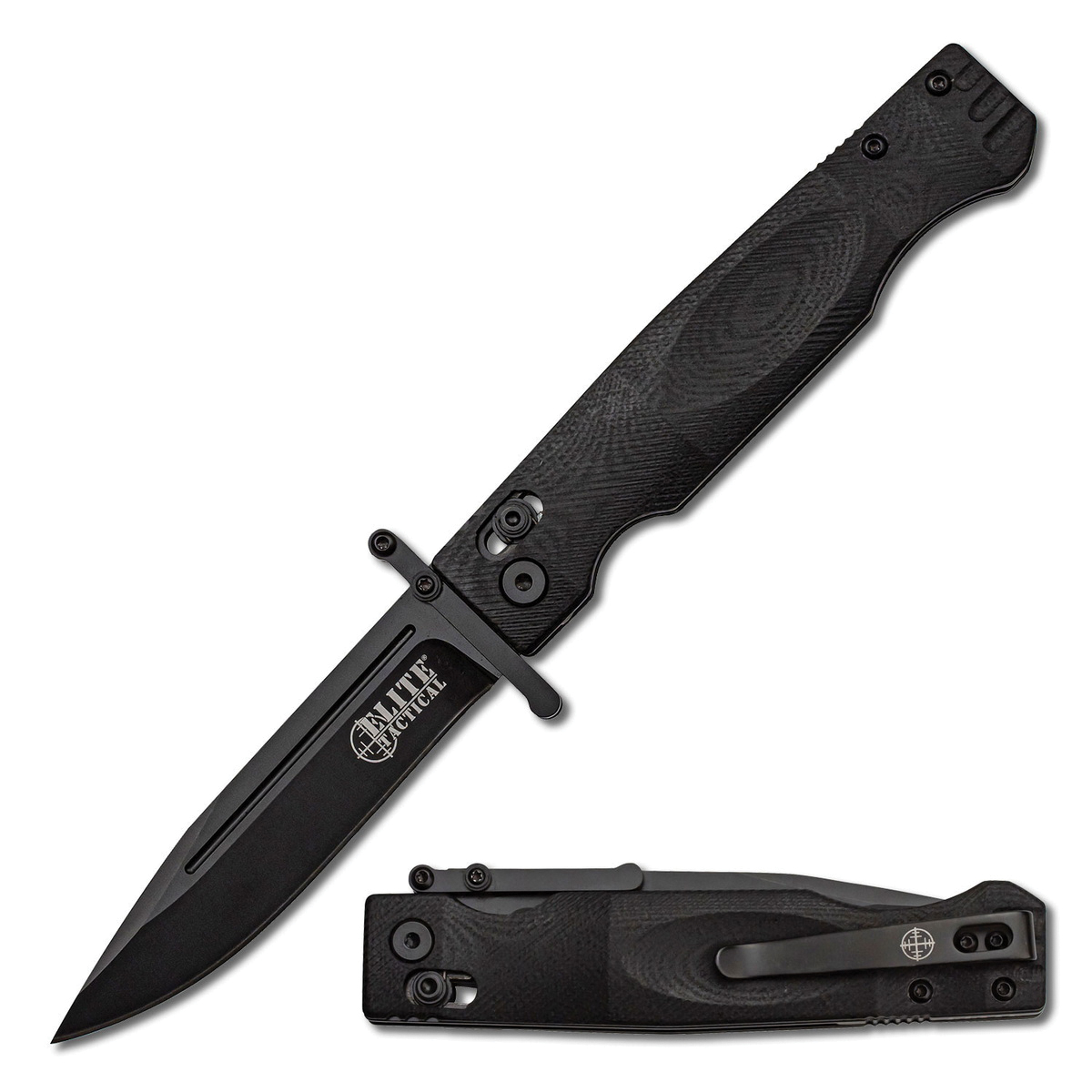 Elite Tactical Guardsman Folding Knife Clip Point, Black