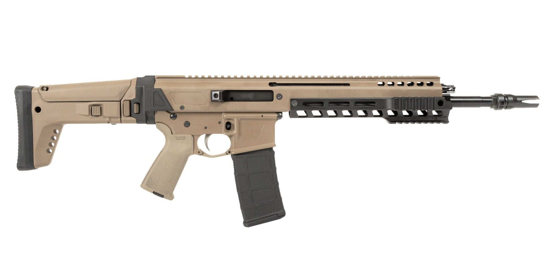 PSA JAKL 13.7" 5.56 1:7 Nitride Partial Picatinny Lower Hand Guard MOE SL EPT F5 Stock Rifle, FDE / Black - Palmetto State Armory
