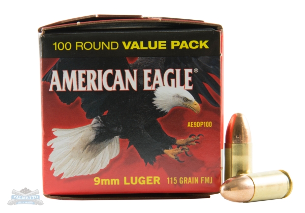 American Eagle 9mm Ammo 115 Gr FMJ 100rds - AE9DP100 - Federal