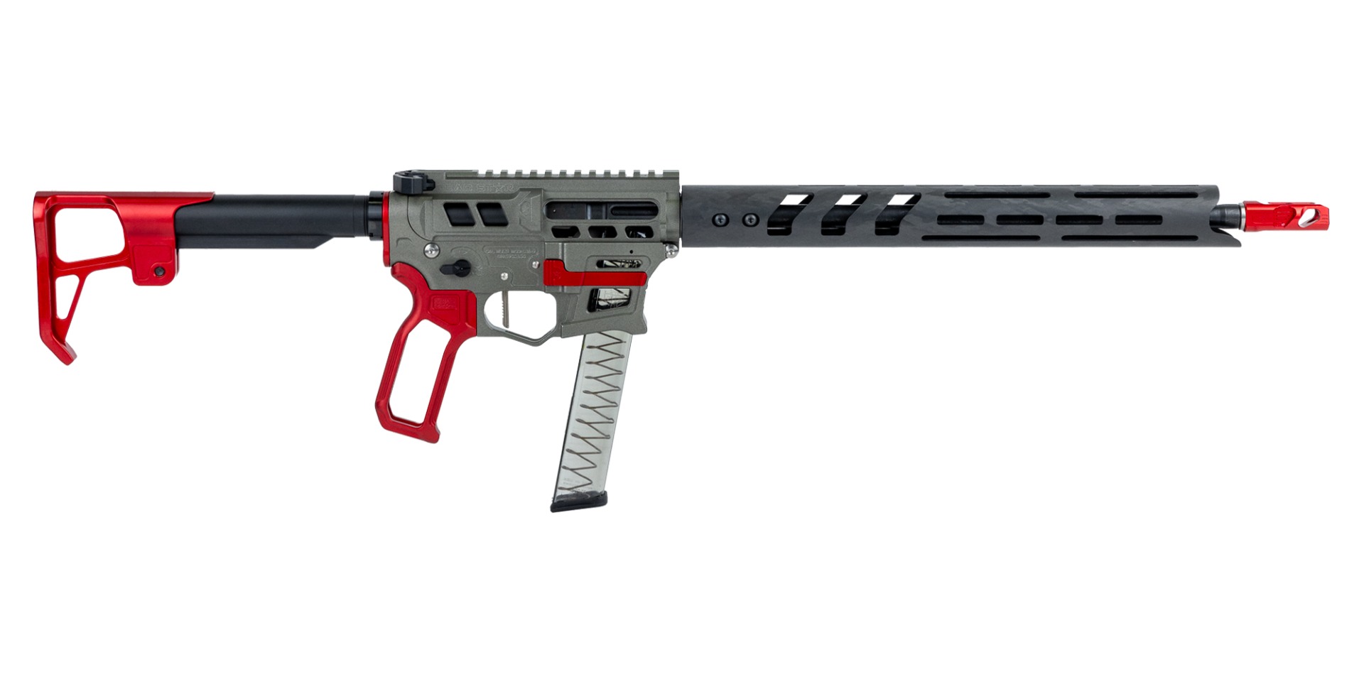Lead Star Arms Prime 16" Stainless Steel PCC 9mm AR-9 Rifle, Gunmetal w/ Red Accents - Lead Star Arms