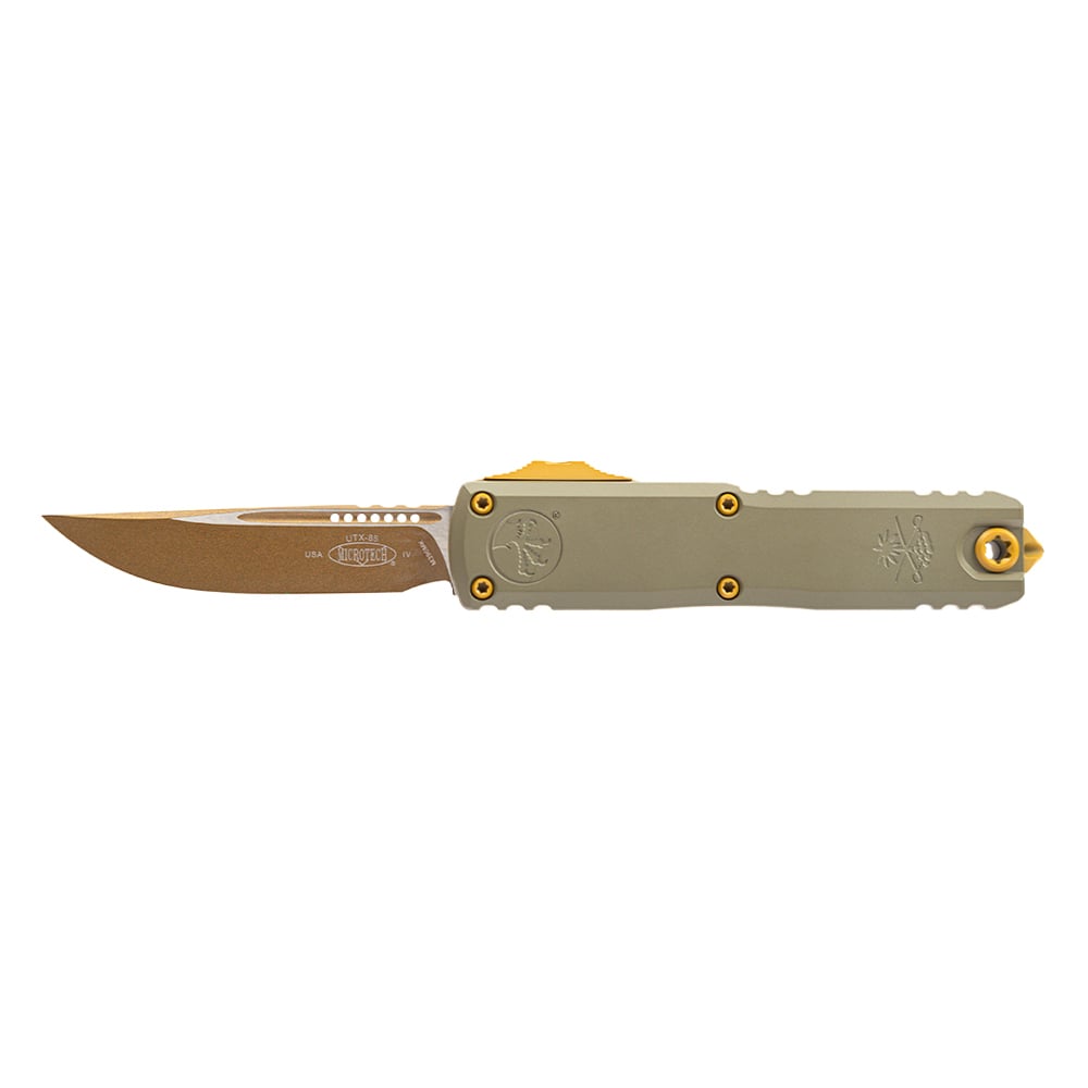 Sabre X Microtech UTX-85 S/E Gen IV OTF Drop Point Knife, Moss Green/Burnt Bronze - 12314-1 UBMG-PSA