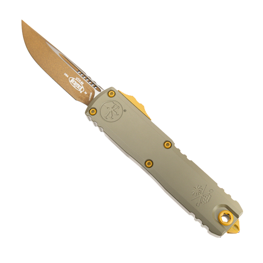 Sabre X Microtech UTX-85 S/E Gen IV OTF Drop Point Knife, Moss Green/Burnt Bronze - 12314-1 UBMG-PSA