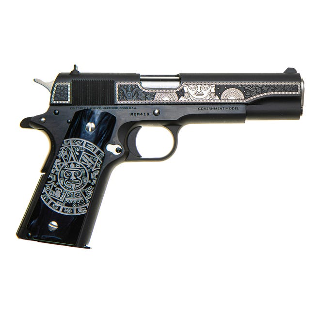 Colt 1911 Classic Government Mama Quilla Moon Goddess 5" .38 Super 9rd Pistol, Blue Engraved - Colt
