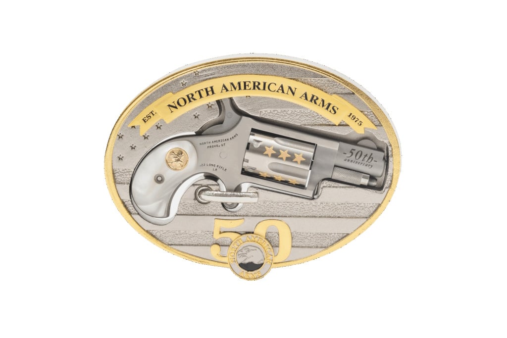 North American Arms .22LR Buckle-Revolver 50th Anniversary Stainless / Gold 1.125" Barrel 5RDS - North American Arms