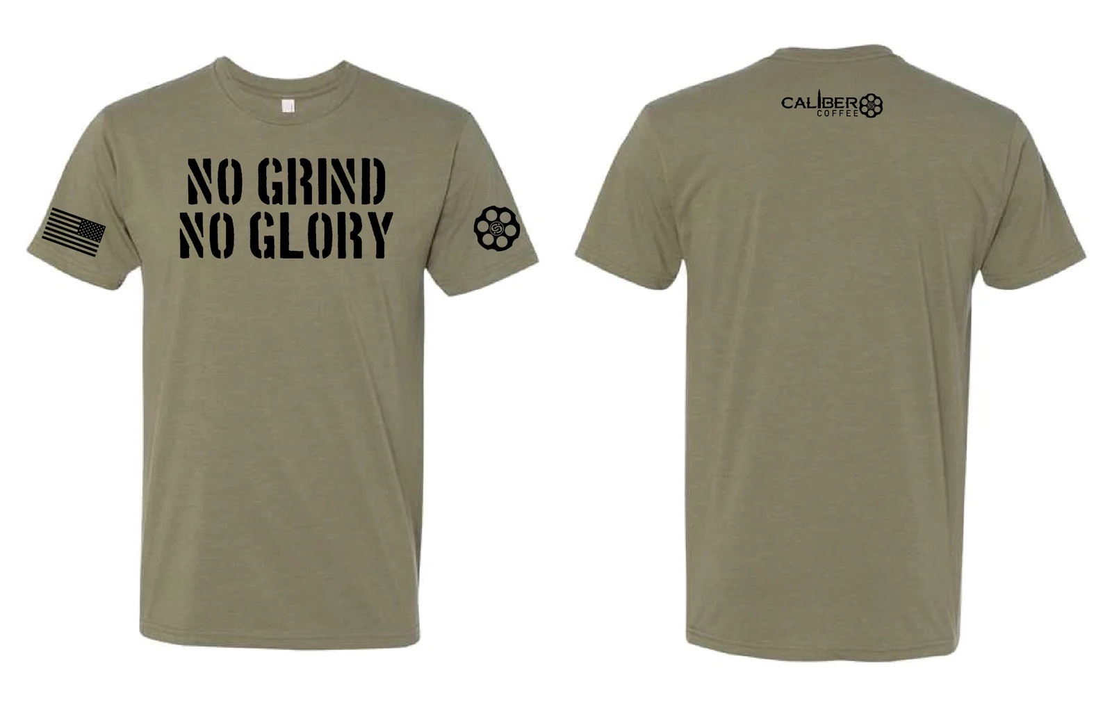 Caliber Coffee No Grind No Glory T-shirt, Green Small - Caliber Coffee
