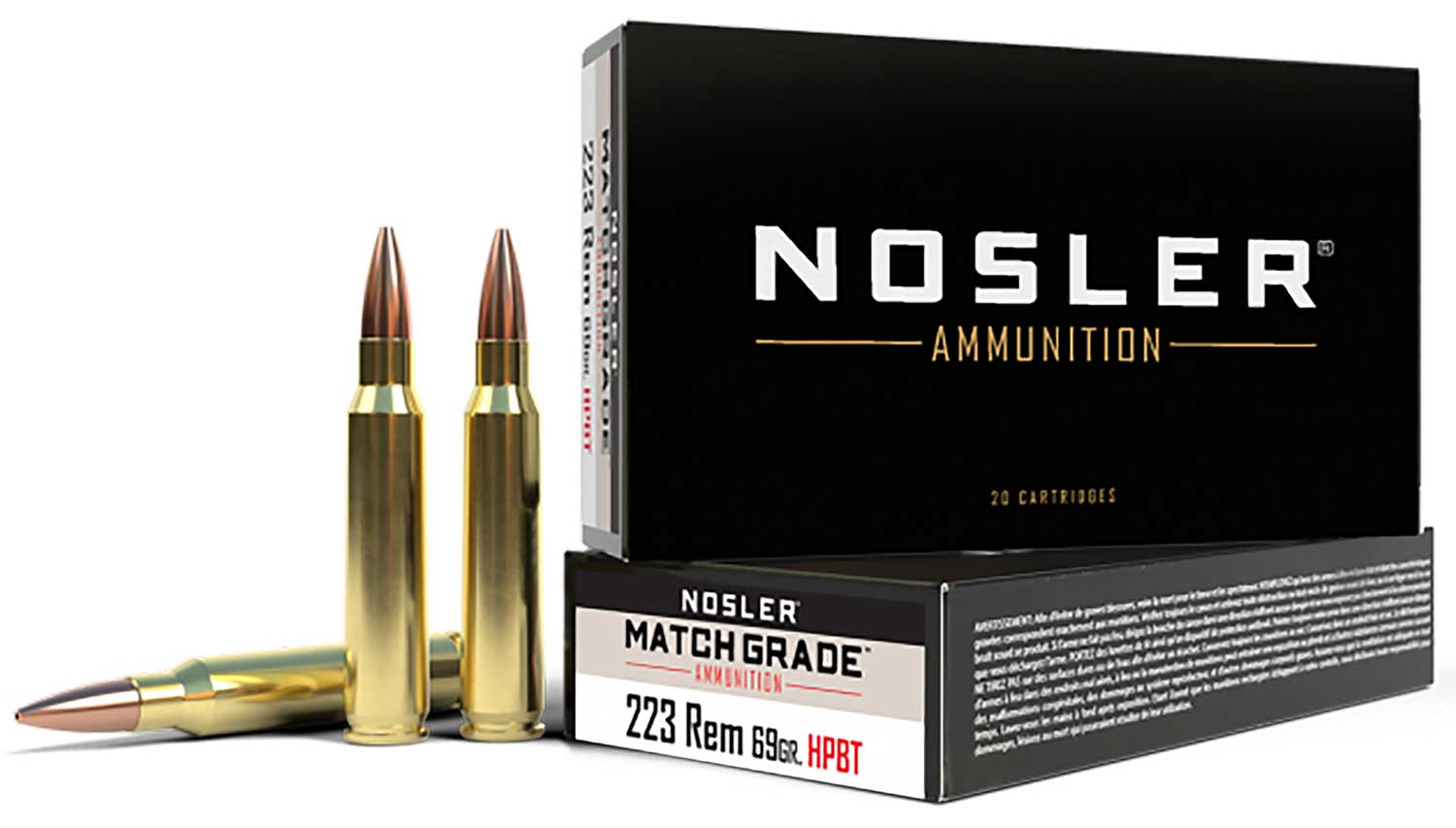 Nosler Match Grade 223 Rem Ammo 69 Gr CCHPBT, 20rds - 60023 - Nosler