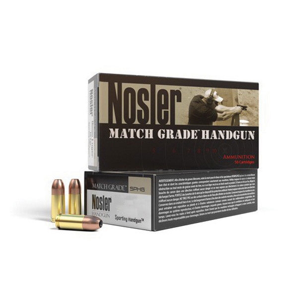 Nosler Match Grade 9mm Luger 147 grain Jacketed Hollow Point Handgun Ammo, 50/Box - 51325 - Nosler