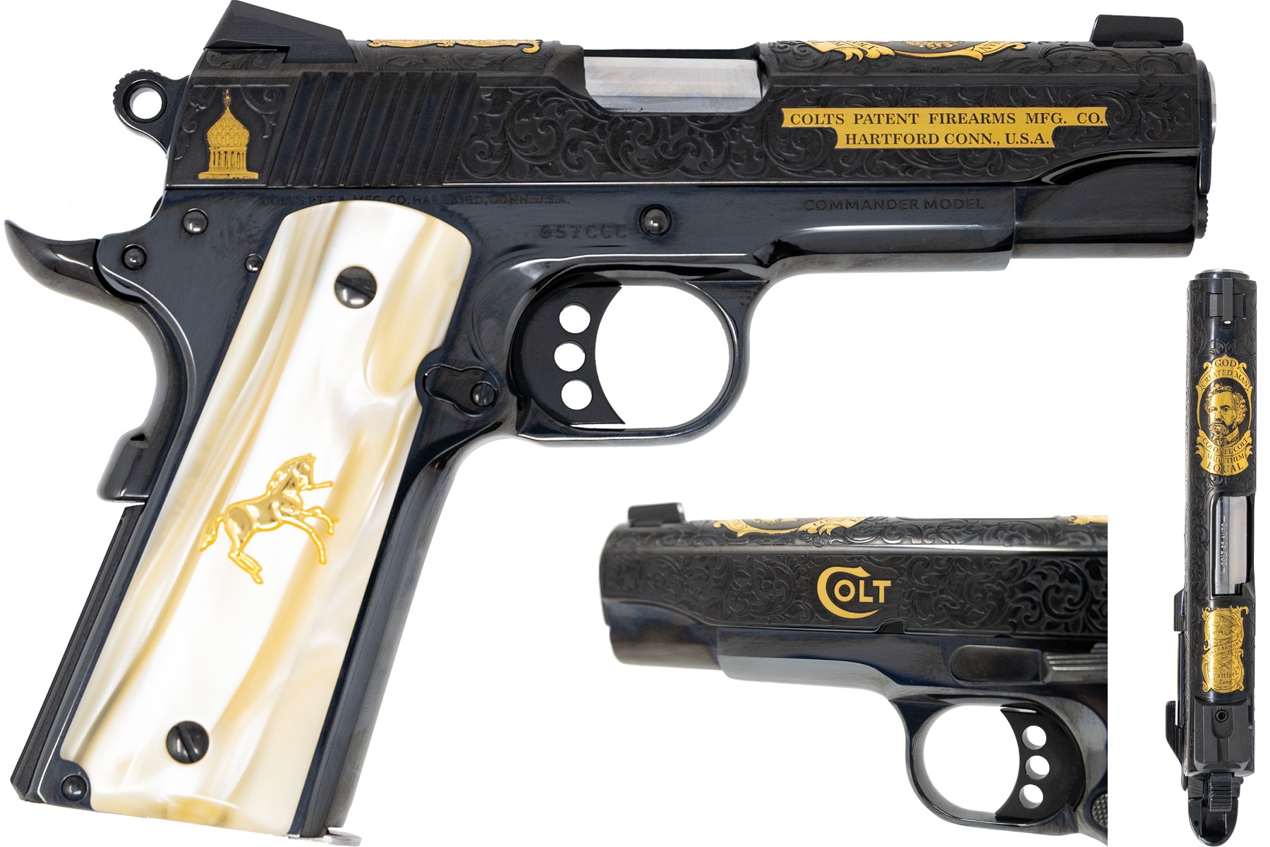 Colt Colonel Colt Commander 1911 4.25" 45acp 8rd Engraved Samuel Colt Pistol - O4940XE-CCC