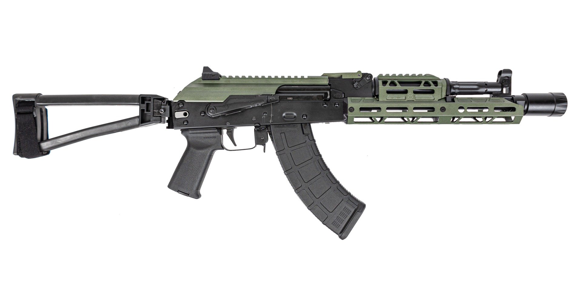 PSA AK-104 Triangle Side Folding Pistol with ODG JL Billet Rail and ODG Picatinny Railed Dust Cover - Palmetto State Armory