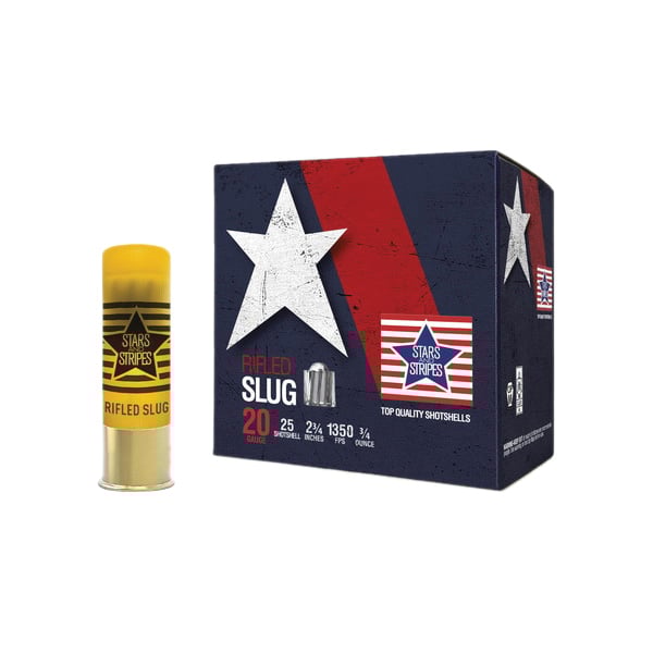 Stars and Stripes 20 Gauge Rifled Slug, 25rds