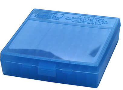 MTM Fliptop 100 Round Pistol Ammo Box, Clear Blue - P-100-45-24 - Mtm Case Gard