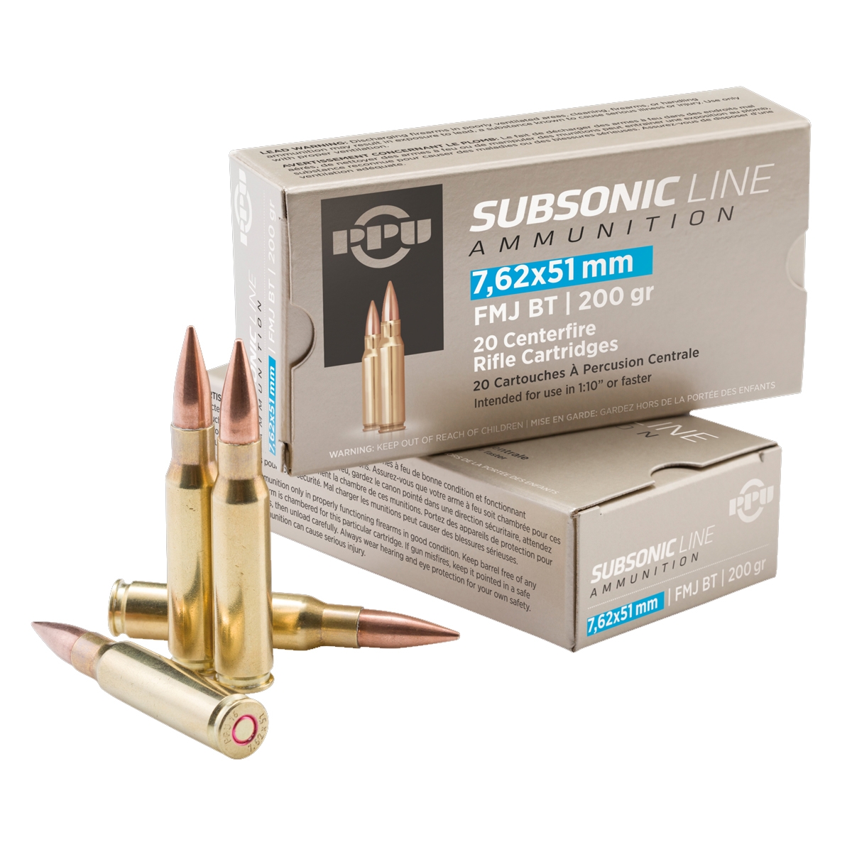PRVI Partizan 7.62x51mm FMJ BT Subsonic Ammunition 20rd Box - PPS762 - Prvi Partizan