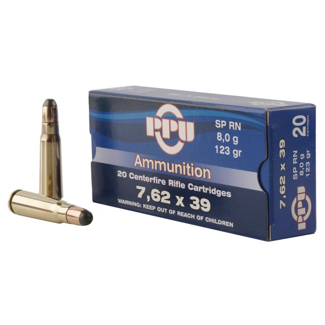 PPU USA Metric Rifle 7.62x39mm 123 gr RNSP 20rds Rifle Ammo for Round Nose Soft Point and Hunting - PP739S - Prvi Partizan