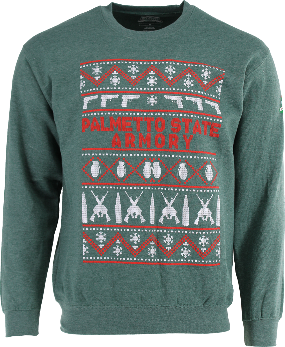PSA Ugly Sweater Fleece Crewneck With Logo, Dark Heather Green - X-Large