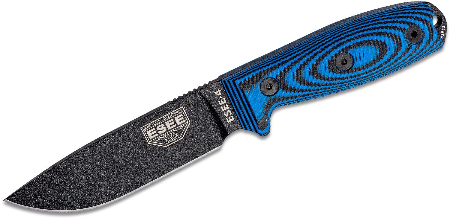 Esee Knives ESEE-4 black blade, blue/black G-10 3D handle, black sheath - Esee