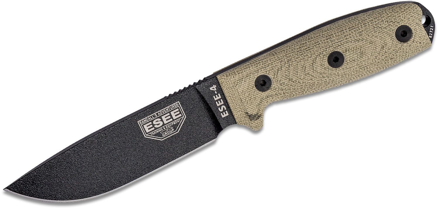 Esee Knives ESEE-4 black blade, green canvas micarta 3D handle, black sheath - Esee
