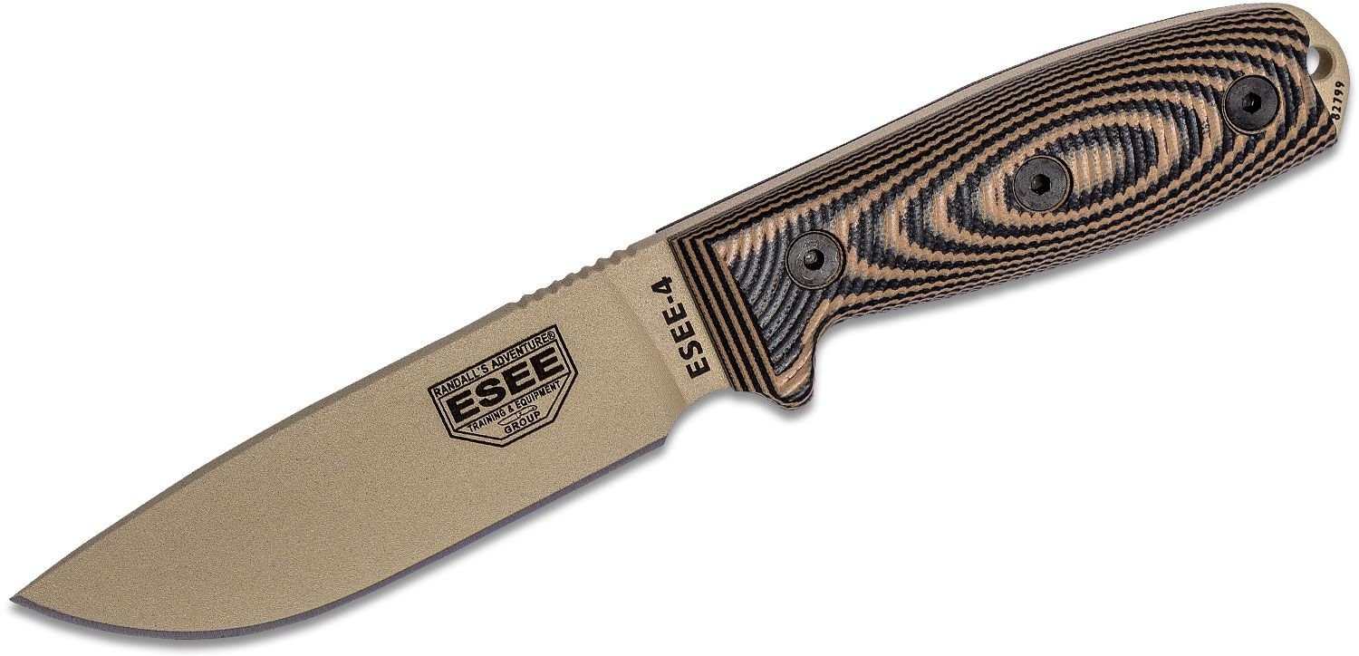 Esee Knives ESEE-4 desert tan blade, coyote/black G-10 3D handle, black sheath - Esee