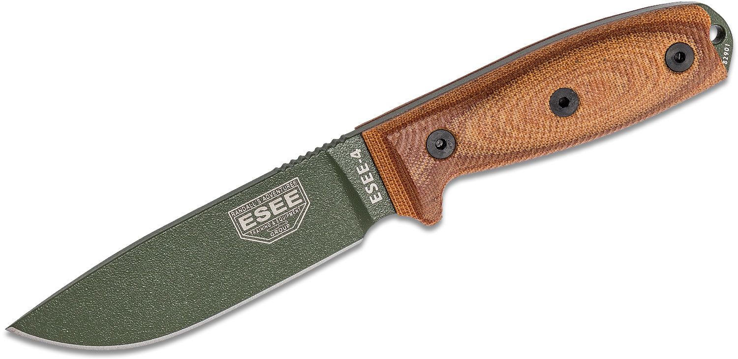 Esee Knives ESEE-4 OD green blade, natural canvas micarta 3D handle, black sheath - Esee
