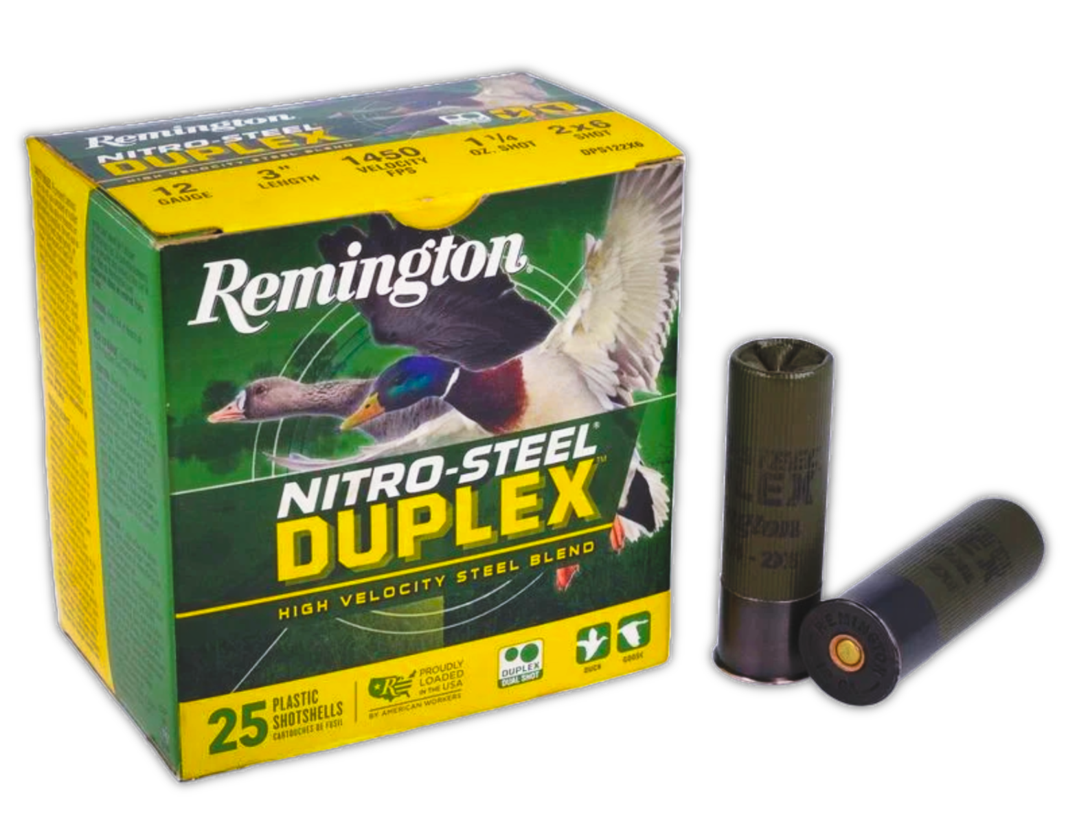 Remington Nitro-Steel Duplex 12 Gauge 3" #2/#6 1-1/4 oz 25rds Shotshell - Versatile Load for Mixed Hunting Needs - R26643 - Remington