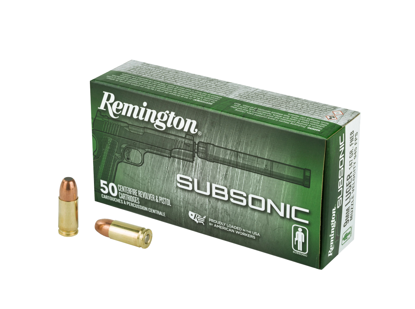 Remington Subsonic 147 gr Flat Nose Enclosed Base 9mm Ammo, 50/box - S9MM9 - Remington