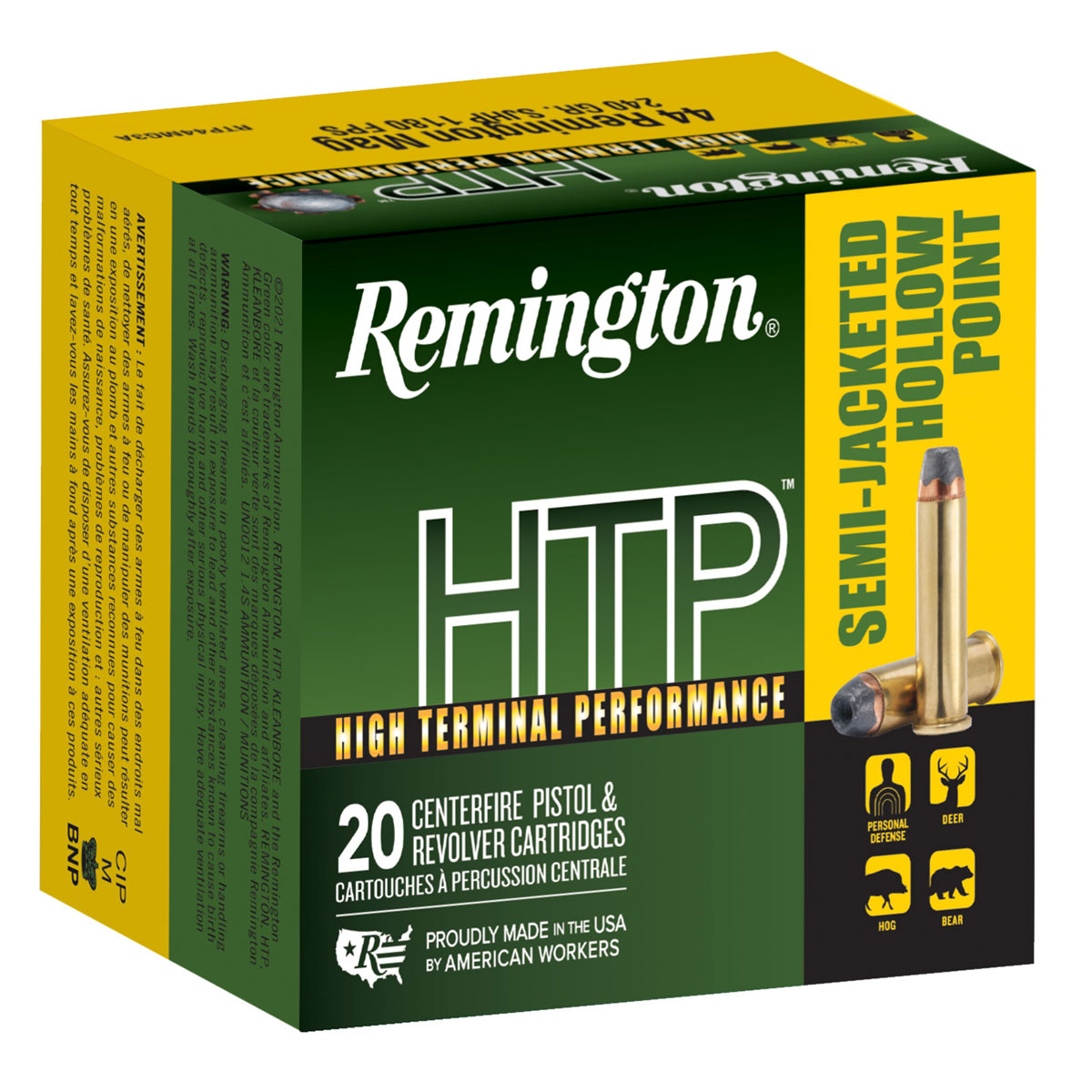 Remington HTP 240 gr SJHP 44 Magnum Ammunition, 20 Rounds - RTP44MG3A - Remington