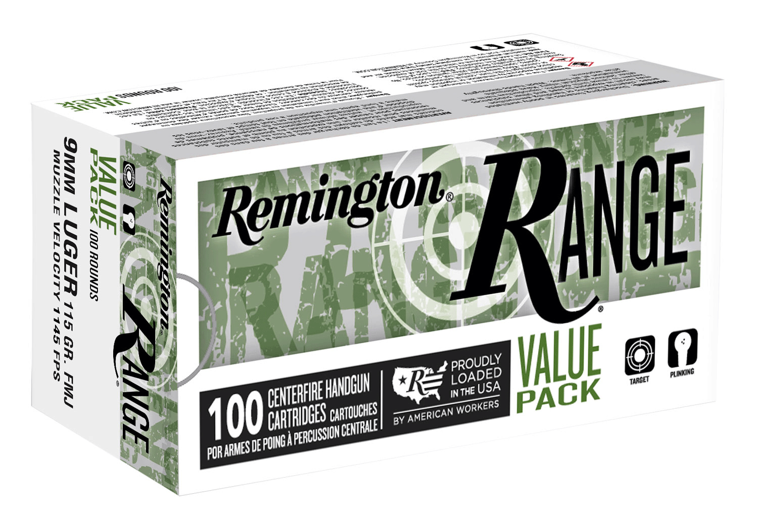 Remington Range 9mm Ammo 115 Grain FMJ 100rds - R23972 - Remington