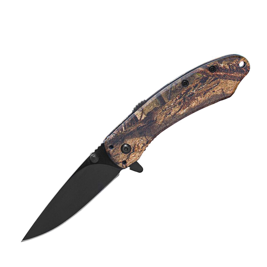 American Buffalo Knife & Tool AB Elite Ember Assisted/Folding Knife Drop Point, Mossy Oak DNA