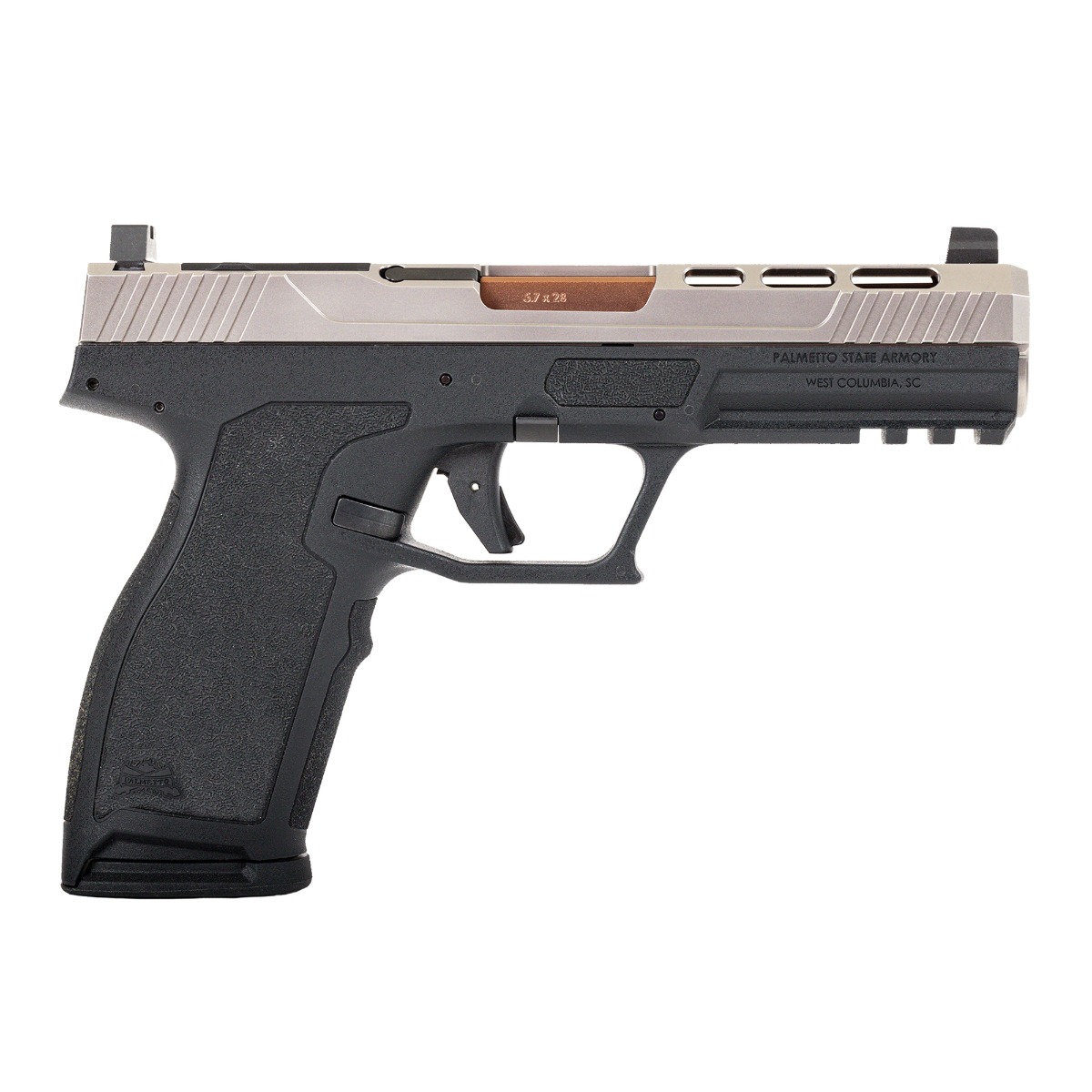 PSA 5.7 Rock RK1 Optics Ready Complete Pistol W/Copper Barrel, 2-Tone Stainless/Black - Palmetto State Armory