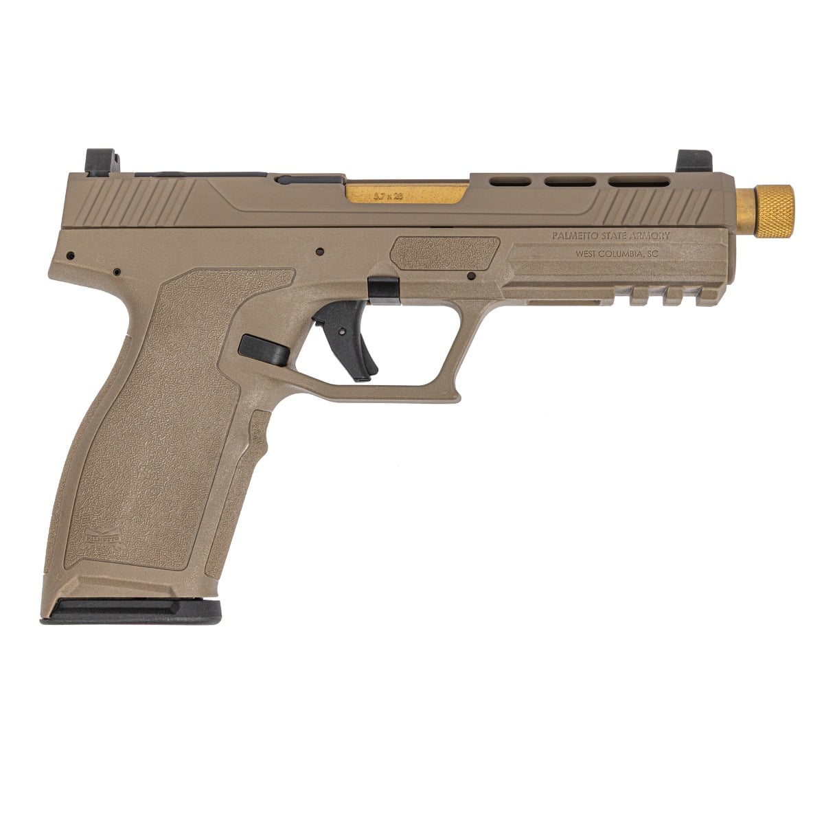 Palmetto State Armory PSA 5.7 Rock Complete RK1 Optics Ready Pistol W/ Gold Threaded Barrel, Flat Dark Earth