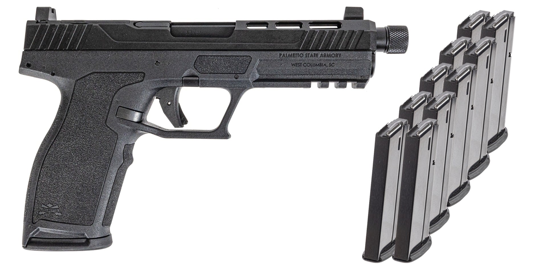 PSA 5.7 Rock Complete RK1 Optics Ready Pistol With Threaded Barrel, Black  With 10 Magazines & PSA Pistol Case