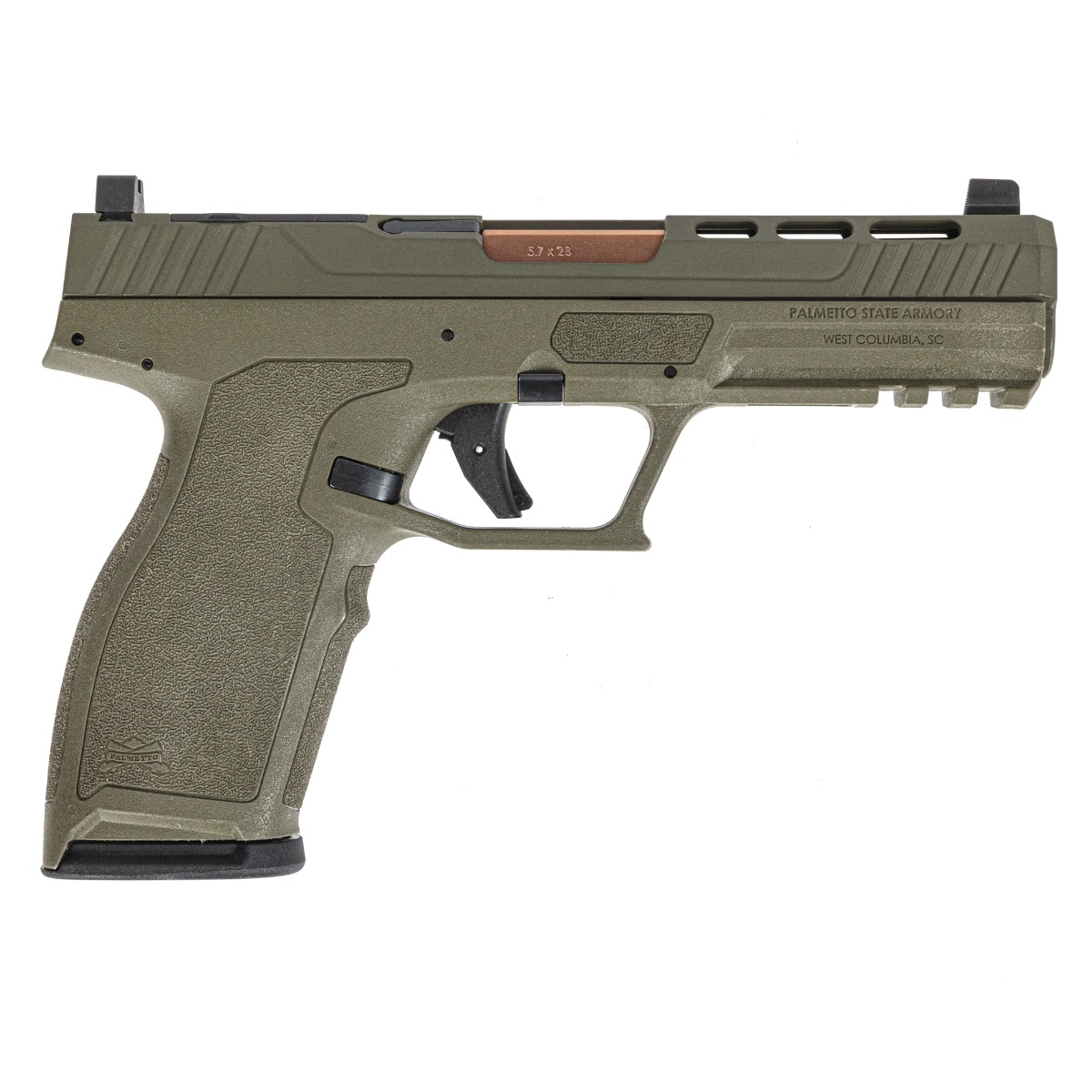 PSA 5.7 Rock Complete RK1 Optics Ready Pistol W/Copper Barrel, Sniper Green - Palmetto State Armory