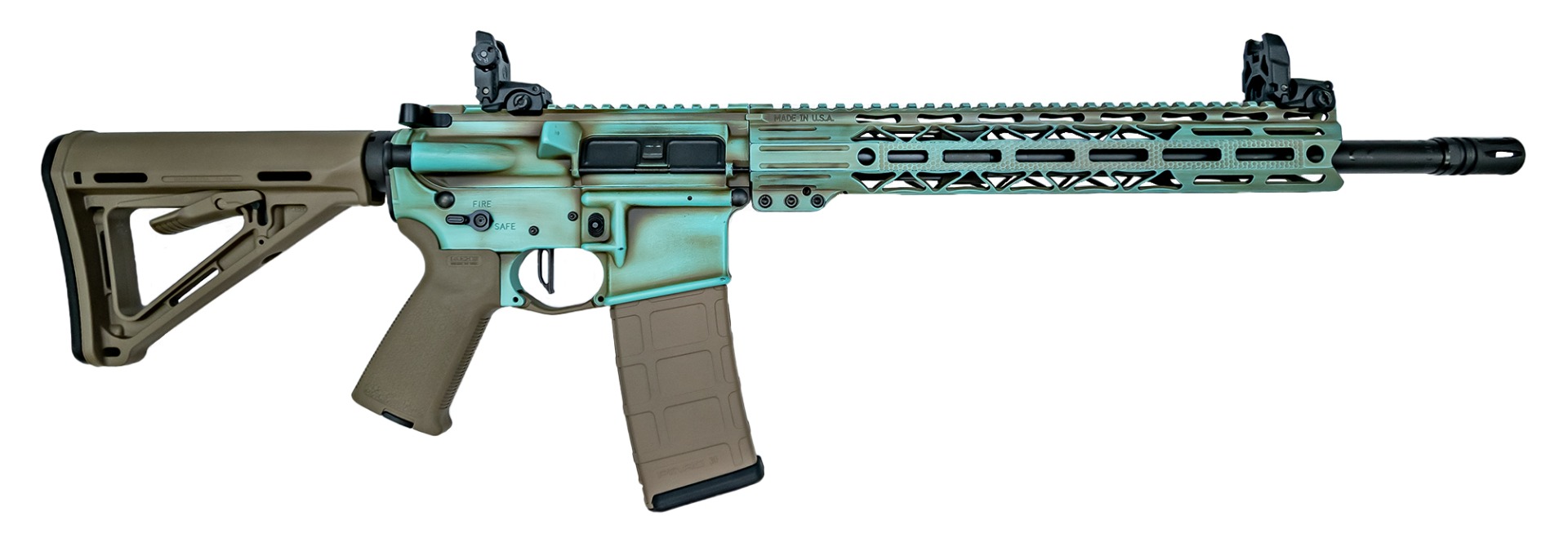 PSA Custom 16" Pistol-Length 300AAC Blackout Rifle w/ 13.5" Lightweight M-LOK Rail - Robins Egg Patina - Psa Custom