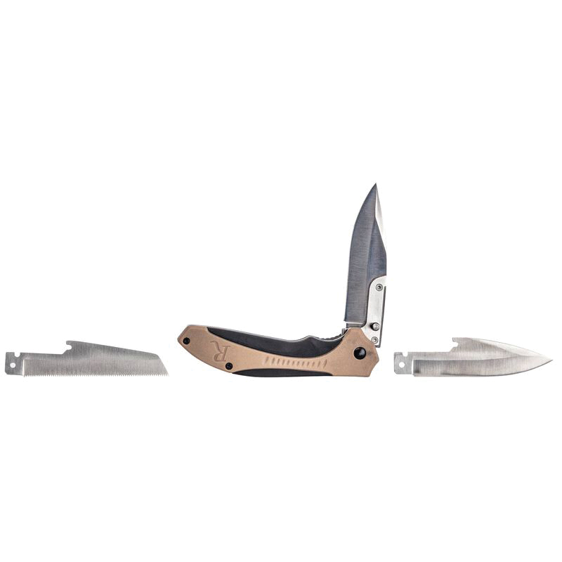 Remington RXB Folding Knife Drop Point/Clip Point/Saw Blade, Black/Tan - Remington