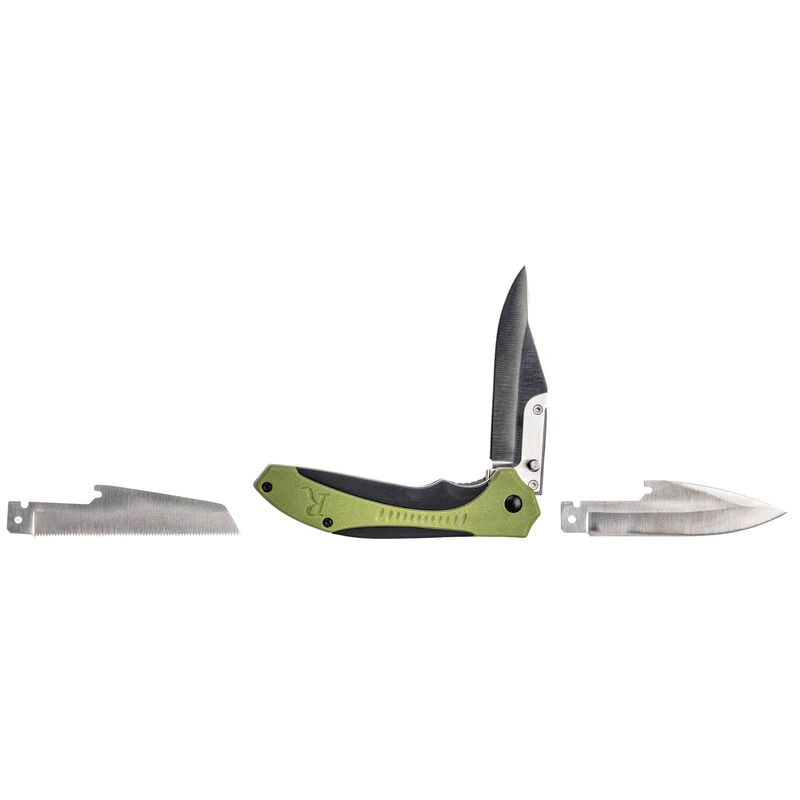 Remington RXB Folding Knife Drop Point/Clip Point/Saw Blade, Black/OD Green - Remington