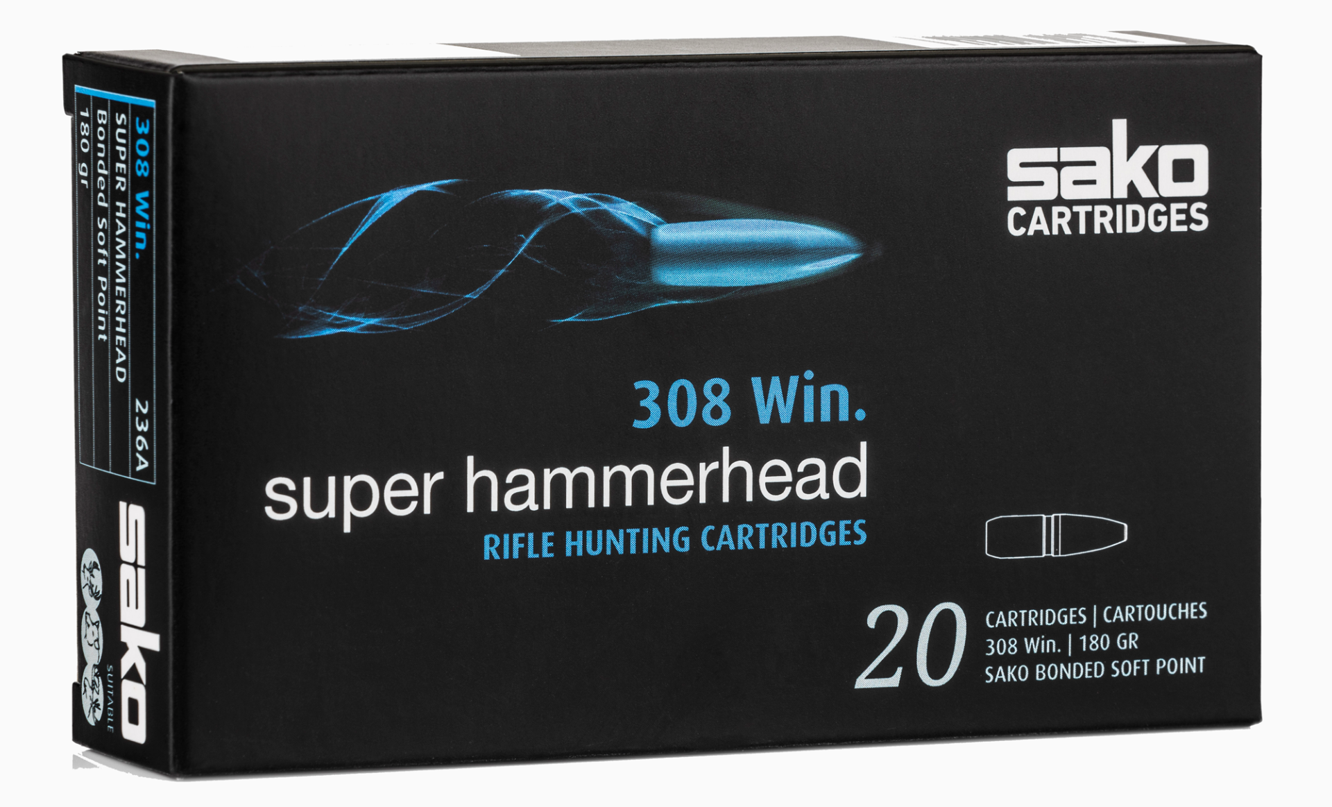 Sako Super Hammerhead .308 Win Ammo 180 Gr BCBT 20rds - C629236ASA10X - Sako