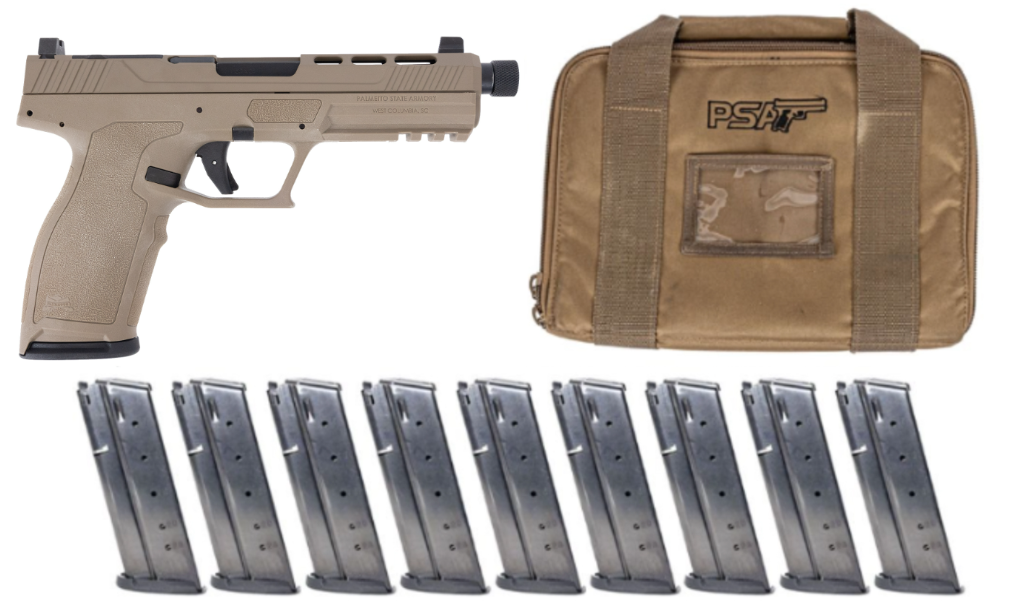 PSA 5.7 Rock Complete RK1 Optics Ready Pistol With Threaded Barrel, Flat Dark Earth With 10 Magazines & PSA Pistol Case - Palmetto State Armory