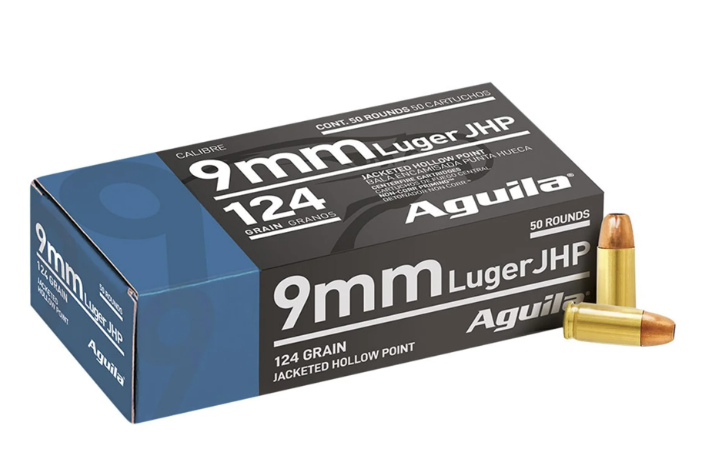 Aguila Pistol 9mm Ammunition, 50 Rounds JHP 124Gr - 1E092125 - Aguila