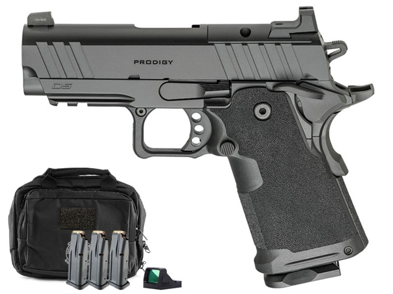 Springfield 1911 Prodigy Compact 3.5" 9mm 15rd Pistol Package with Viridian Optic, Black - PH9115AOS-PAC - Springfield Armory