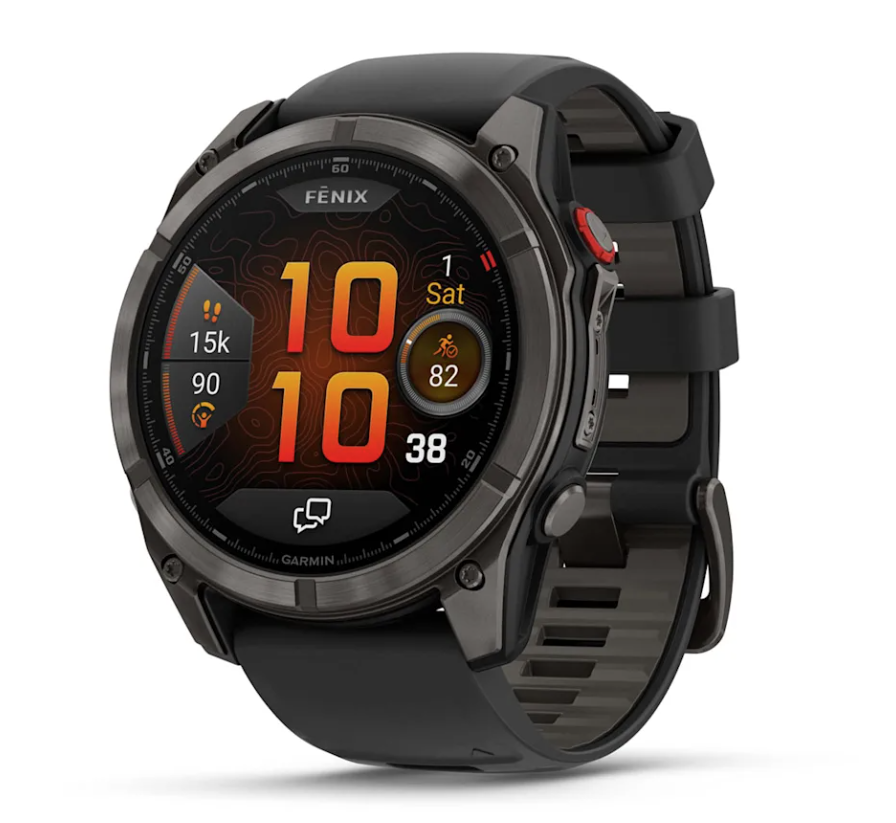 fenix 8 Pro - 51 mm, AMOLED, Sapphire, Carbon Gray DLC Titanium with Black/Gray Silicone Band - Garmin