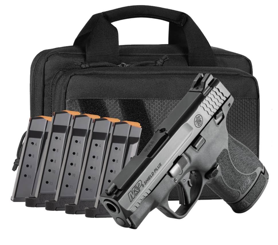 Smith & Wesson M&P 9 Shield Plus 3.1" 9mm (1)10 & (5)13rd Pistol Bundle w/ Savior Bag, Black - 14750 - Smith & Wesson