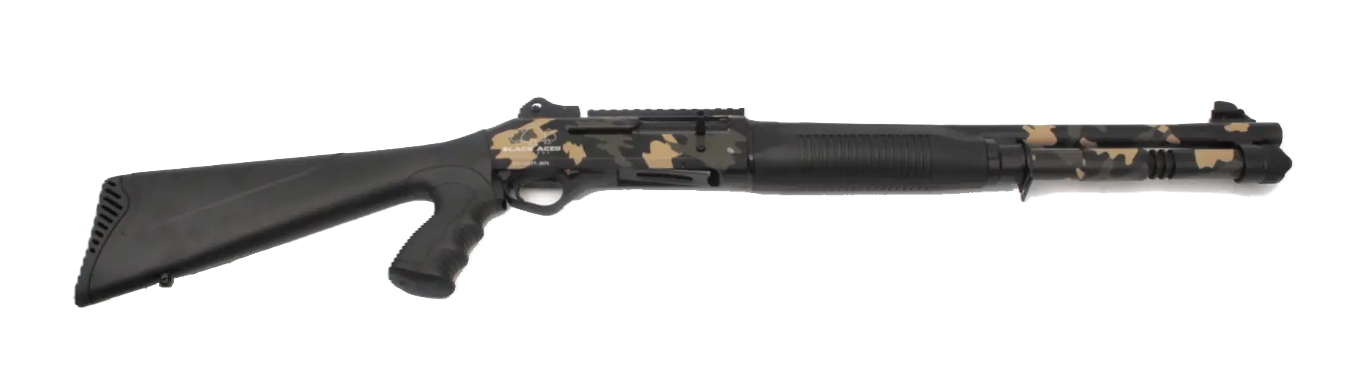Black Aces Tactical S4 18.5" 12GA Semi-Auto Shotgun, Camo - BATS4PGGCAMO