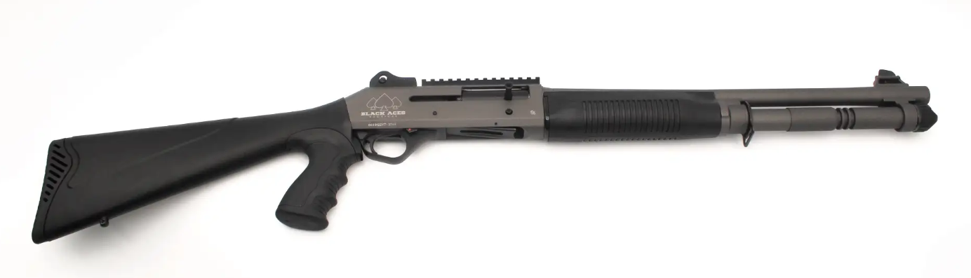 Black Aces Tactical S4 18.5" 12GA Semi-Auto Shotgun, Tungsten - BATS4PGTUNG